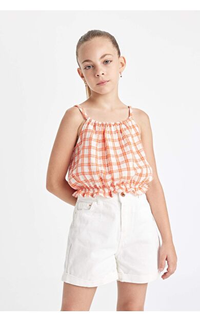 DeFactoFit Kız Çocuk Kareli Askılı Bluz