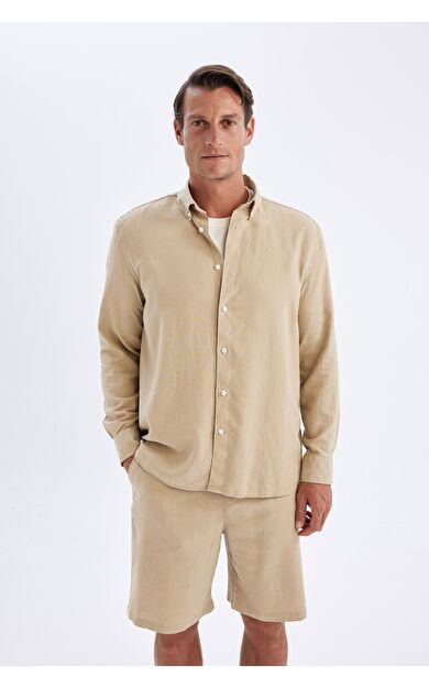 DeFacto DeFactoFit Relax Fit Polo Yaka Pamuklu Uzun Kollu Gömlek C1106AX24SMBG732