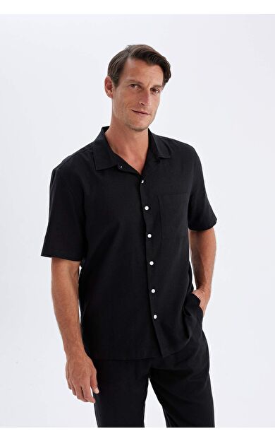 DeFacto Relax Fit Polo Yaka Kısa Kollu Gömlek C1110AX24SMBK81