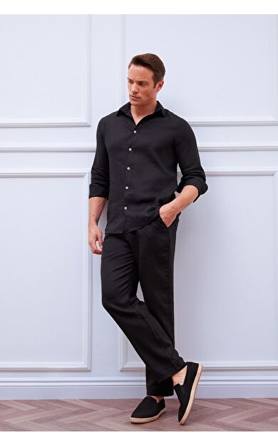 DeFacto Relax Fit Rahat Kesim Düz Paça Yazlık Keten Pantolon C1117AX25SPBK81