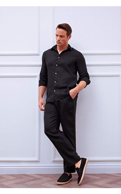 DeFacto Relax Fit Rahat Kesim Düz Paça Yazlık Keten Pantolon C1117AX25SPBK81