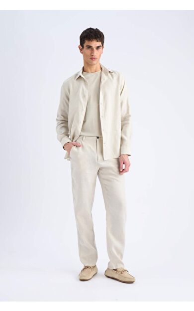 DeFacto Relax Fit Rahat Kesim Düz Paça Yazlık Keten Pantolon C1117AX25SPGR350