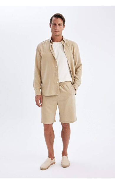 Relax Fit Keten Karışımlı Bermuda Şort
