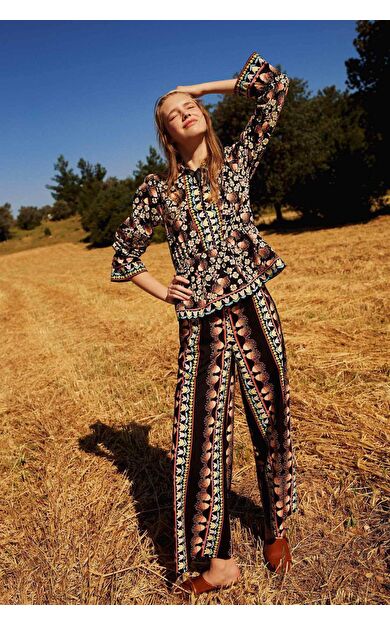 Lug Von Siga x DeFacto Wide Leg Desenli Normal Bel Geniş Paça Maxi Poplin Pantolon