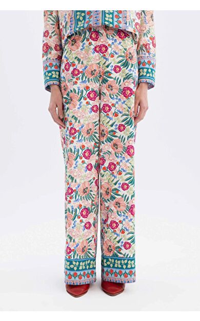 Lug Von Siga x DeFacto Wide Leg Desenli Normal Bel Geniş Paça Poplin Pantolon