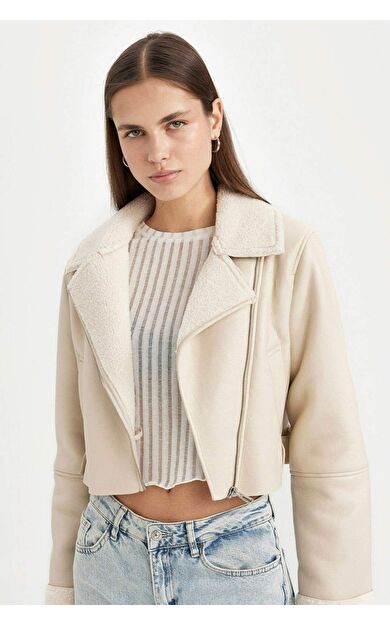 Regular Fit Polo Yaka Suni Kürk Astarlı Mont