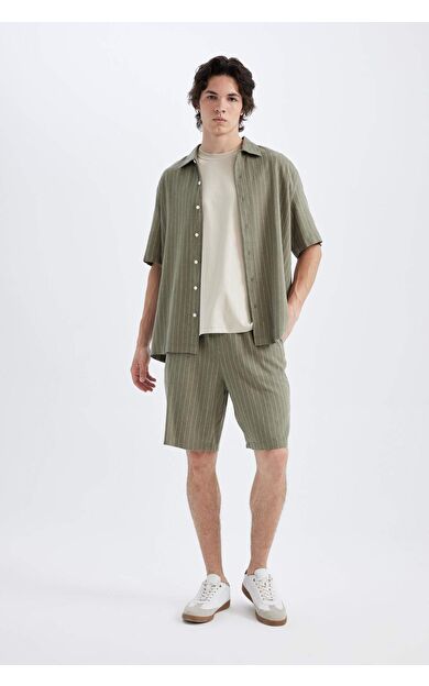 DeFactoFit Relax Fit Keten Karışımlı Bermuda Şort C1240AX24SMKH82