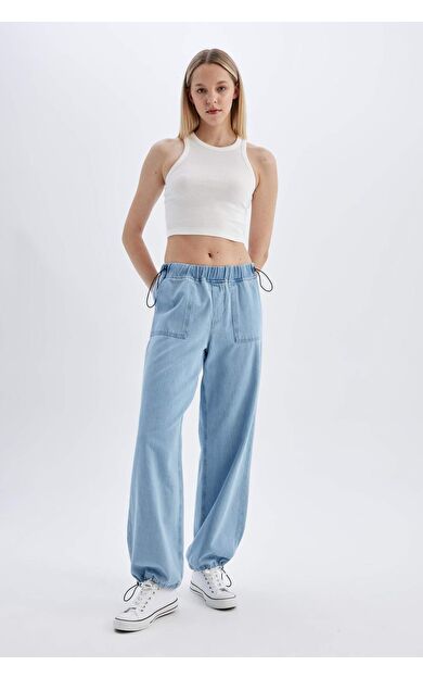DeFacto Paraşüt Kargo Yüksek Bel Uzun Jean Pantolon