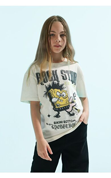 DeFacto Kız Çocuk SpongeBob Oversize Fit Kısa Kollu Tişört