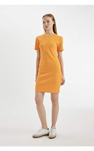 DeFactoFit Bodycon Bisiklet Yaka Fitilli Kaşkorse Kısa Kollu Mini Elbise