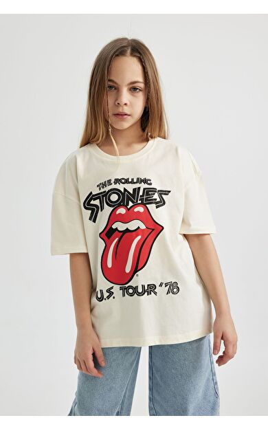 DeFacto Kız Çocuk Rolling Stones Oversize Fit Kısa Kollu Tişört