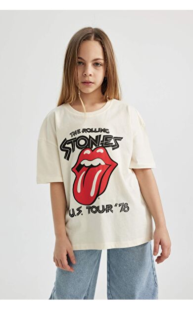 DeFacto Kız Çocuk Rolling Stones Oversize Fit Kısa Kollu Tişört