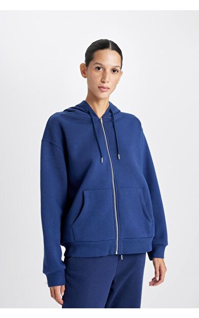 DeFacto Relax Fit Kapüşonlu Kalın Fermuarlı Sweatshirt Hırka