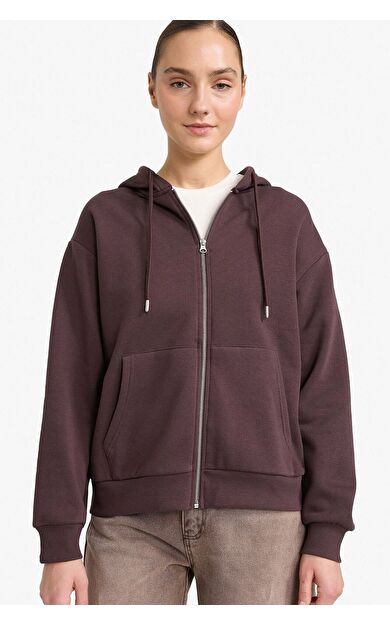DeFacto Relax Fit Kapüşonlu Basic Düz Kalın Sweatshirt Kumaşı Hırka