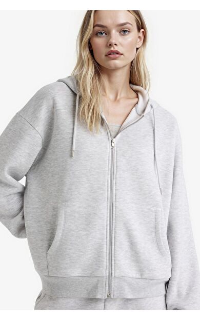 DeFacto Relax Fit Kapüşonlu Basic Düz Kalın Sweatshirt Kumaşı Hırka