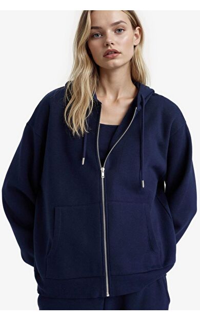 DeFacto Relax Fit Kapüşonlu Basic Düz Kalın Fermuarlı Sweatshirt C1809AX25AUNV251