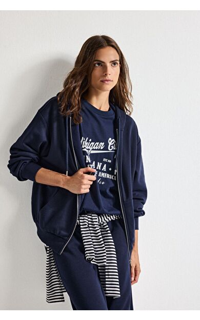 DeFacto Relax Fıt Kapüşonlu Basıc Düz Kalın Sweatshirt Kumaşı Hırka