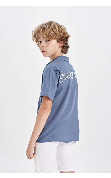 DeFactoFit Erkek Çocuk Oversize Fit Polo Yaka Viskon Kısa Kollu Gömlek C1811A824SMGR171