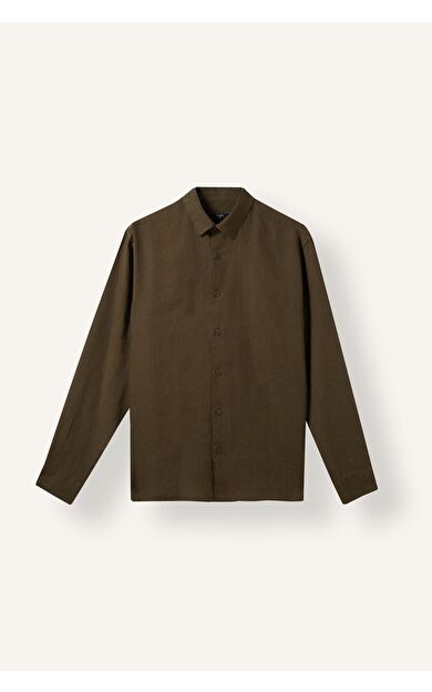 DeFacto %100 Keten Regular Fit Polo Yaka Basic Uzun Kollu Gömlek