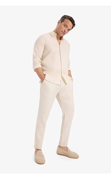 DeFacto %100 Keten Normal Kesim Crop Duble Paça Yazlık Kumaş Pantolon C1826AX25SMBG106