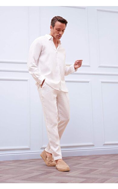 DeFacto %100 Keten Normal Kesim Crop Duble Paça Yazlık Kumaş Pantolon C1826AX25SMWT32