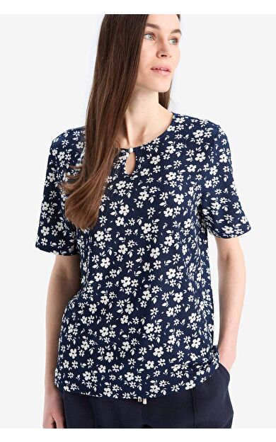 Regular Fit Bisiklet Yaka Desenli Bürümcük Kısa Kollu Tişört