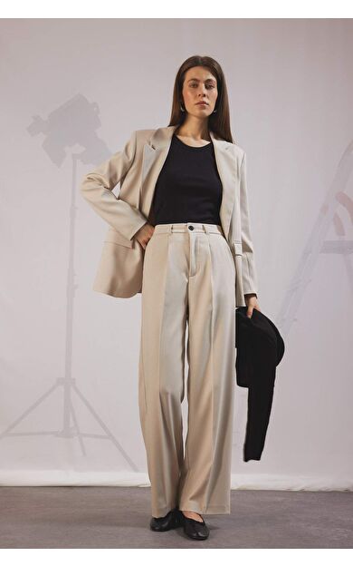 DeFacto Pensli Klasik Pantolon Wide Leg Geniş Bol Paça Basic Düz Uzun Boy Yüksek Bel Cepli