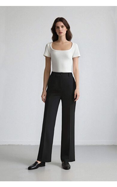 DeFacto Wide Leg Gri Klasik Kışlık Pantolon Geniş Bol Paça Basic Düz Uzun Boy Yüksek Bel Cepli Pensli