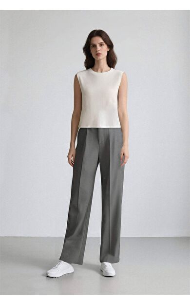 DeFacto Wide Leg Gri Kışlık Pantolon Geniş Bol Paça Basic Düz Uzun Boy Yüksek Bel Cepli Pensli