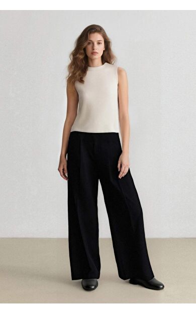 DeFacto Wide Leg Geniş Bol Paça Cepli Yüksek Bel Düz Basic Pensli Klasik Lacivert Pantolon