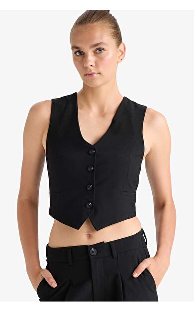 V Yaka Düğmeli Blazer Yelek