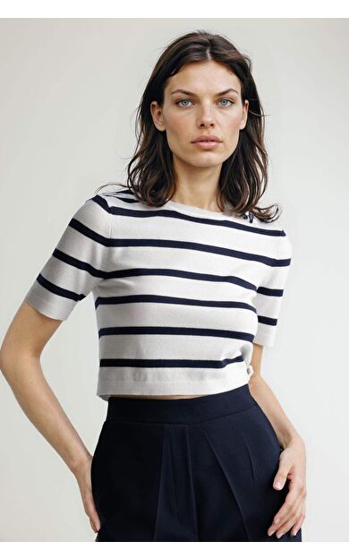 DeFacto Fitted Bisiklet Yaka Çizgili Kısa Kollu Triko Tişört