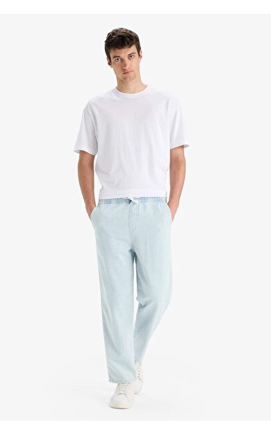 DeFacto %100 Pamuk Wide Leg Fit Geniş Kalıp Normal Bel Beli Lastikli Geniş Paça Yazlık Jean Pantolon