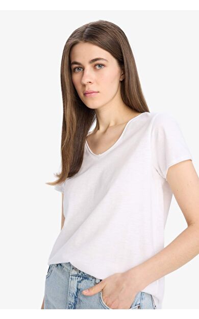 DeFacto Regular Fit V Yaka Basic Düz Kısa Kollu Tişört C2058AX25SMWT34