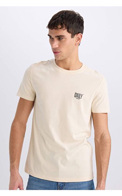 DeFacto Slim Fit Dar Kesim Bisiklet Yaka Baskılı Kısa Kollu Tişört C2078AX25SMBG700