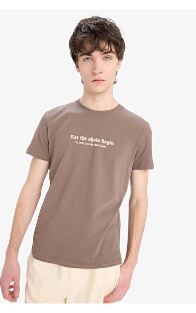 DeFacto Slim Fit Dar Kesim Bisiklet Yaka Baskılı Kısa Kollu Tişört C2085AX25SMBN571