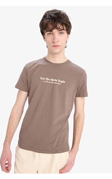 DeFacto Slim Fit Dar Kesim Bisiklet Yaka Baskılı Kısa Kollu Tişört C2085AX25SMBN571