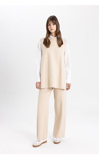 DeFacto Straight Fit Geniş Paça Triko Pantolon
