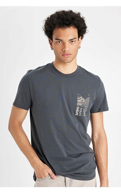 DeFacto DeFactoFit Slim Fit Bisiklet Yaka Baskılı Kısa Kollu Tişört C2131AX24AUAR231