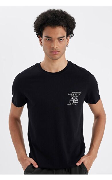 DeFacto DeFactoFit Slim Fit Bisiklet Yaka Baskılı Kısa Kollu Tişört C2132AX24AUBK81