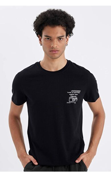 DeFacto DeFactoFit Slim Fit Bisiklet Yaka Baskılı Kısa Kollu Tişört C2132AX24AUBK81