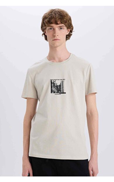 DeFacto Slim Fit Dar Kesim Bisiklet Yaka Baskılı Kısa Kollu Tişört C2133AX25SMGR437