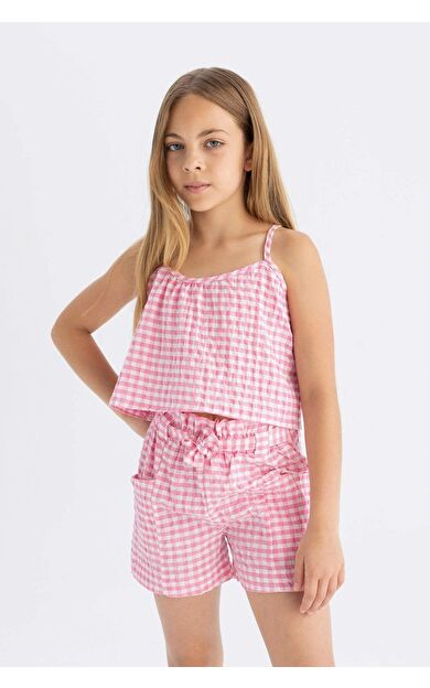 DeFactoFit Kız Çocuk Askılı Kareli Bluz