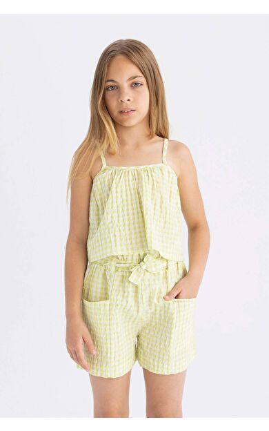 DeFactoFit Kız Çocuk Askılı Kareli Bluz