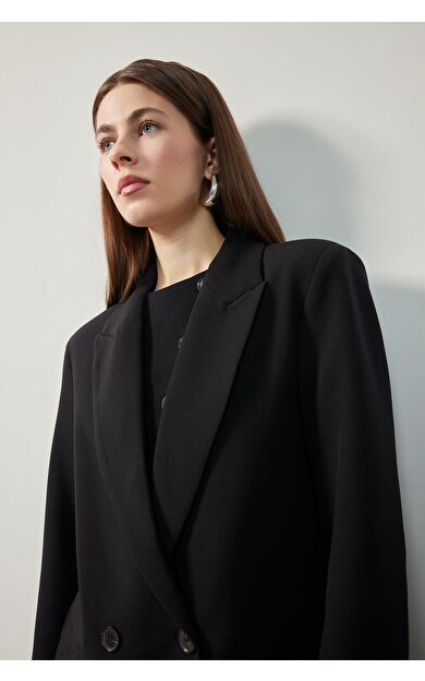 DeFacto Oversize Geniş Kalıp Ceket Yaka Blazer Ceket C2457AX25SPBK81
