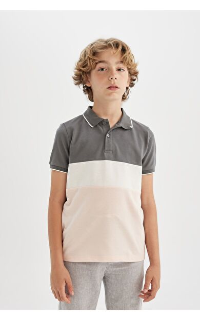 DeFacto DeFactoFit Erkek Çocuk Regular Fit Polo Yaka Pike Kısa Kollu Polo Tişört C2603A824SMGR452