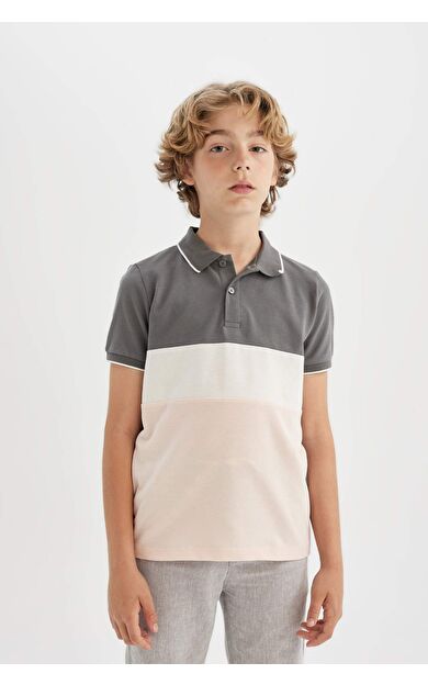 DeFactoFit Erkek Çocuk Regular Fit Polo Yaka Pike Kısa Kollu Polo Tişört C2603A824SMGR452