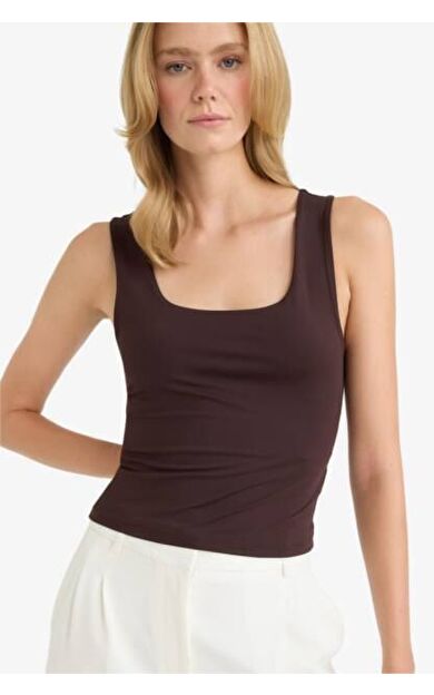 DeFacto Slim Fit Dar Kesim Basic Düz Kare Yaka Atlet