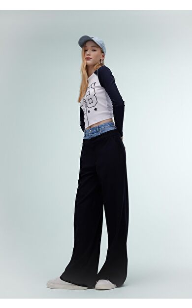 DeFacto DeFactoFit Coool Wide Leg Fit Yüksek Bel Geniş Paça Jean Detaylı Pantolon