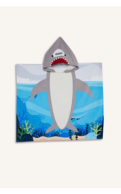 Erkek Çocuk Köpek Balığı Desenli Pamuklu Panço Havlu